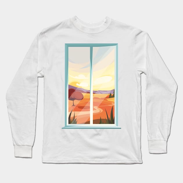 Nostalgic view through fall landscape window Long Sleeve T-Shirt by kuallidesigns